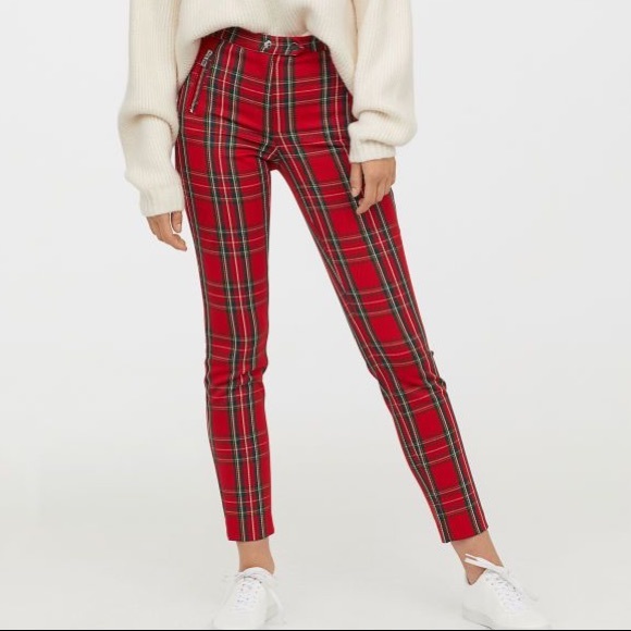 H&M Pants - 🌹 Red plaid fitted woven Women’s pants Size XS/S🌹